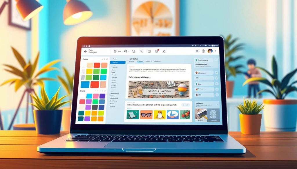 A detailed, vibrant illustration of the "Telegram Theme Editor" interface. Foreground features colorful UI elements like color palettes, font options, and customizable chat backgrounds, showcasing an organized layout inviting users to explore their creative possibilities. In the middle ground, a sleek laptop displays the Telegram theme editor open on the screen, with light reflections enhancing the modern tech aesthetic. The background highlights a cozy workspace with ambient lighting, incorporating potted plants and minimalist decor to create a comfortable and inspiring atmosphere. Warm, inviting lighting casts gentle shadows, and a slight depth of field effect emphasizes the laptop and editor interface, generating a sense of focus on customization and creativity in setting up personal Telegram themes. A detailed, vibrant illustration of the "Telegram Theme Editor" interface. Foreground features colorful UI elements like color palettes, font options, and customizable chat backgrounds, showcasing an organized layout inviting users to explore their creative possibilities. In the middle ground, a sleek laptop displays the Telegram theme editor open on the screen, with light reflections enhancing the modern tech aesthetic. The background highlights a cozy workspace with ambient lighting, incorporating potted plants and minimalist decor to create a comfortable and inspiring atmosphere. Warm, inviting lighting casts gentle shadows, and a slight depth of field effect emphasizes the laptop and editor interface, generating a sense of focus on customization and creativity in setting up personal Telegram themes.
