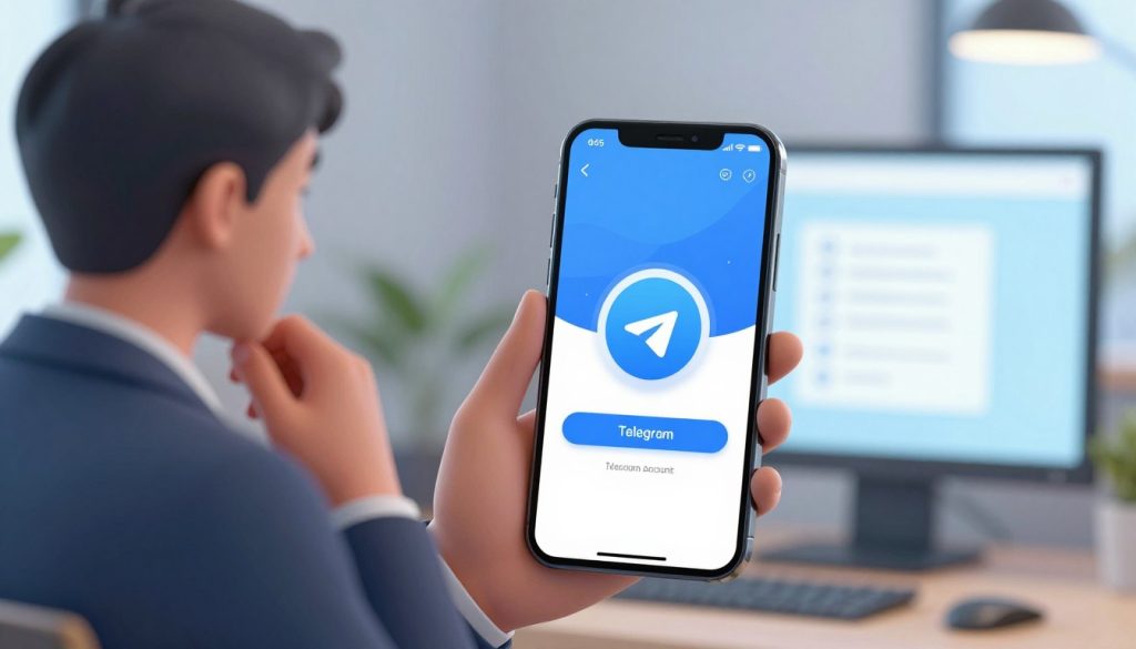 A digital illustration depicting a step-by-step guide to confirming the status of a blocked Telegram account. In the foreground, a professional individual in business attire is shown thoughtfully examining a smartphone, with a focused expression, symbolizing the user experiencing account issues. In the middle, a sleek, modern interface on the smartphone displays an abstract representation of the Telegram app, emphasizing the account status check process. In the background, a blurred, contemporary workspace creates a tech-savvy atmosphere with soft, diffused lighting. The scene is illuminated by cool tones, evoking a sense of modernity and urgency, while maintaining a clear and organized layout without any text or distractions. A digital illustration depicting a step-by-step guide to confirming the status of a blocked Telegram account. In the foreground, a professional individual in business attire is shown thoughtfully examining a smartphone, with a focused expression, symbolizing the user experiencing account issues. In the middle, a sleek, modern interface on the smartphone displays an abstract representation of the Telegram app, emphasizing the account status check process. In the background, a blurred, contemporary workspace creates a tech-savvy atmosphere with soft, diffused lighting. The scene is illuminated by cool tones, evoking a sense of modernity and urgency, while maintaining a clear and organized layout without any text or distractions.